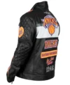 New York Knicks Moto Black Genuine Leather Jacket back side