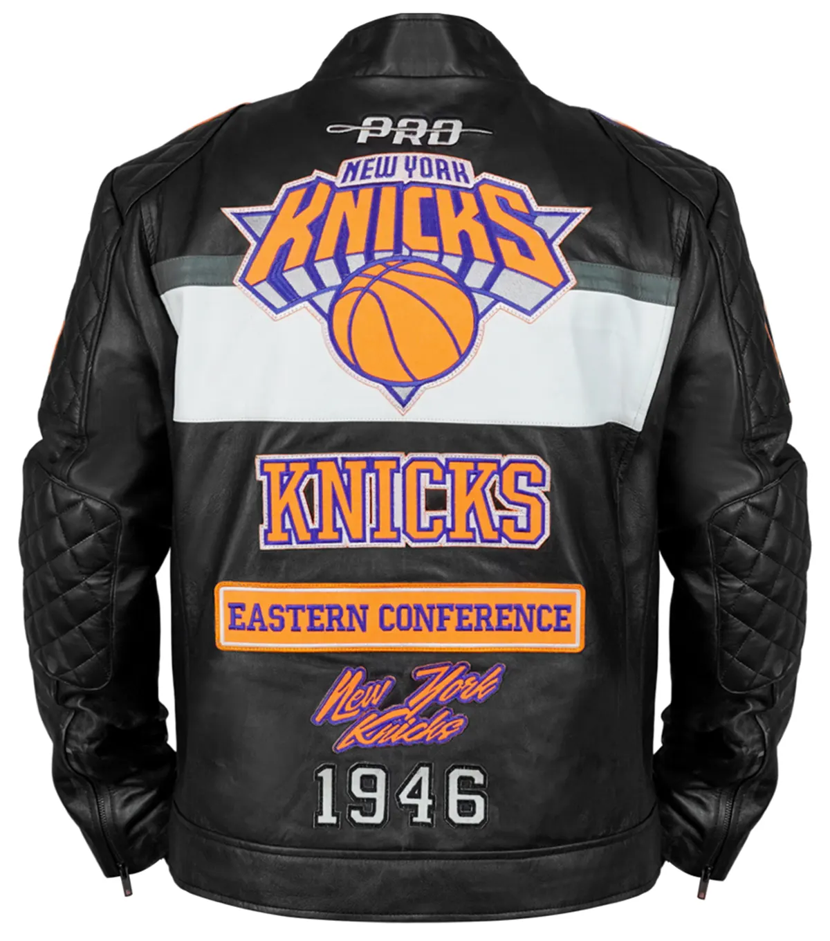 New York Knicks Moto Black Genuine Leather Jacket back