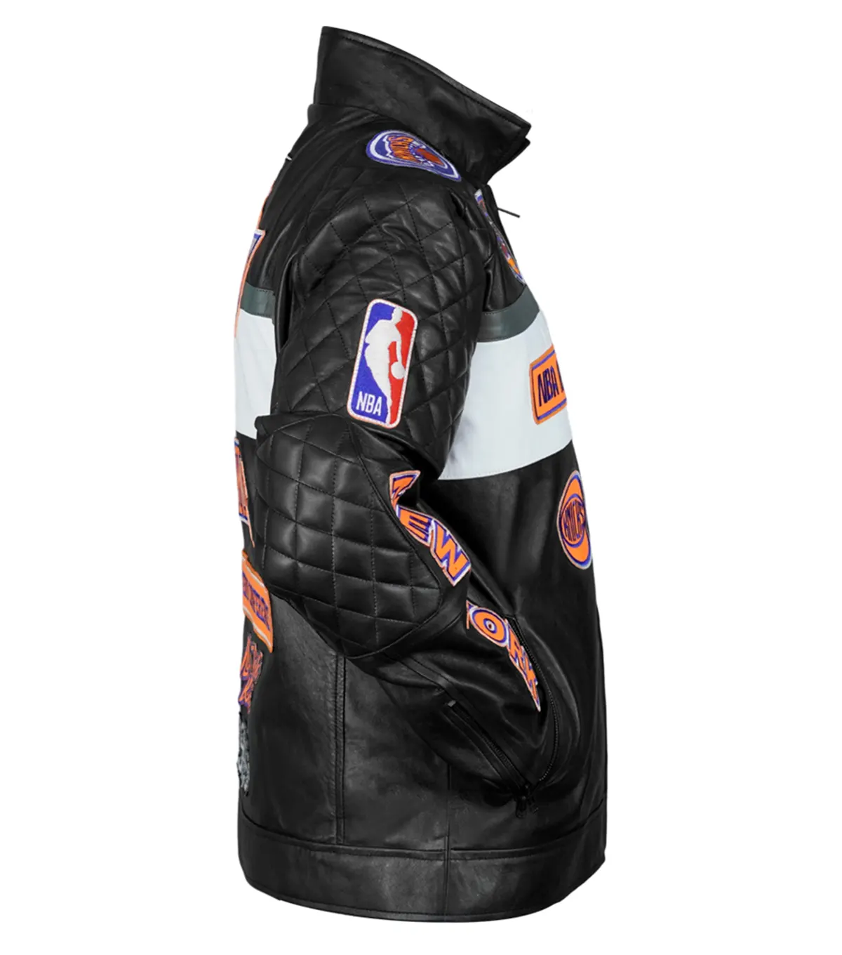New York Knicks Moto Black Genuine Leather Jacket side