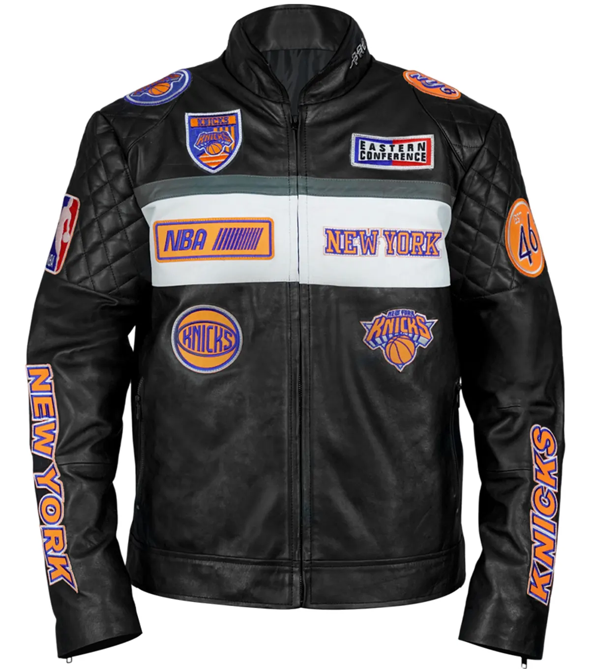 New York Knicks Moto Black Genuine Leather Jacket