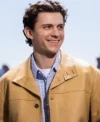 Tom Holland Spider-Man Brand New Day Promotion Amano Conference Berlin 2026 Beige Prada Leather Jacket