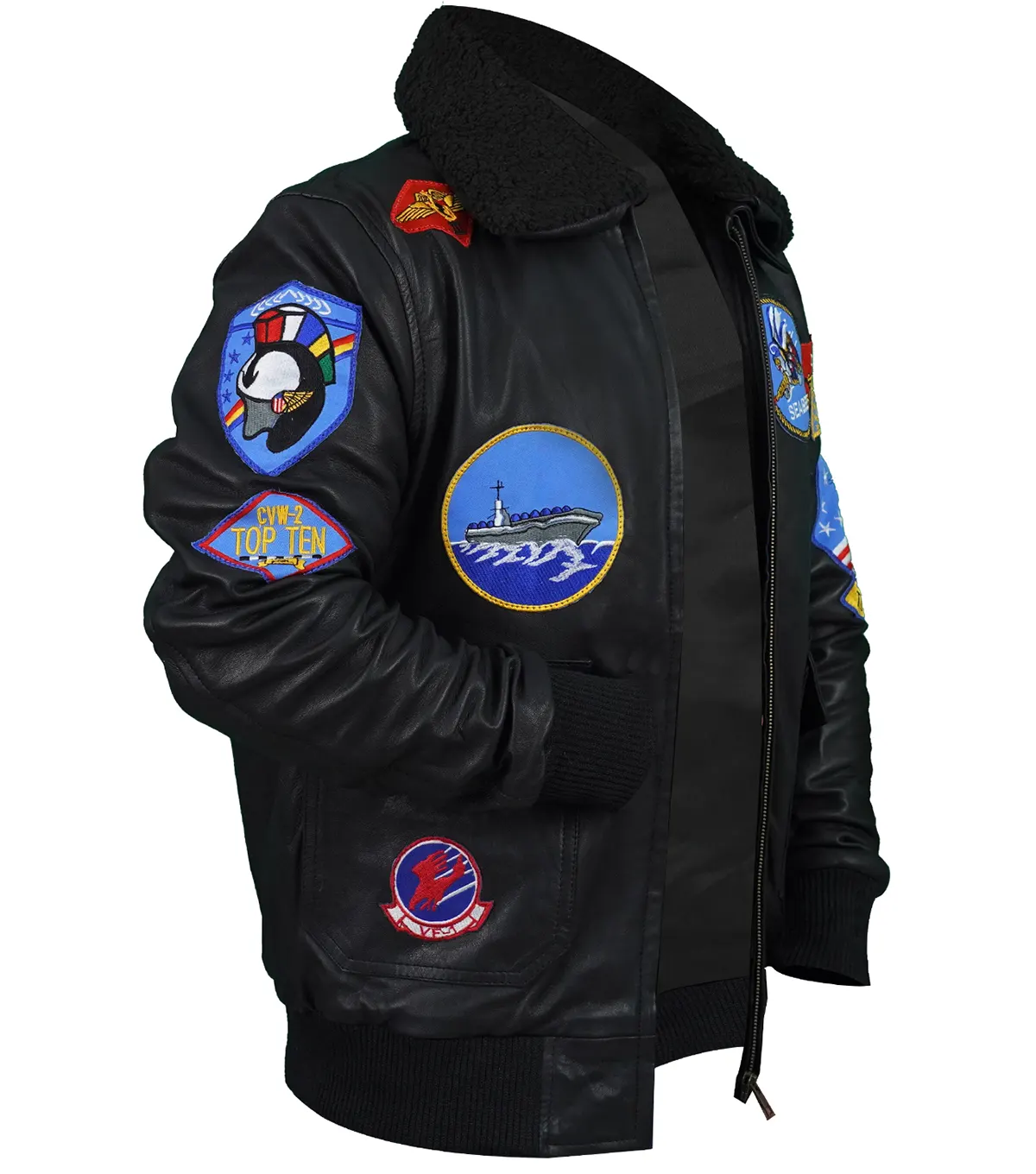 Top Gun Maverick Tom Cruise G1 Flight Brown Sherpa Bomber Leather Jacket side