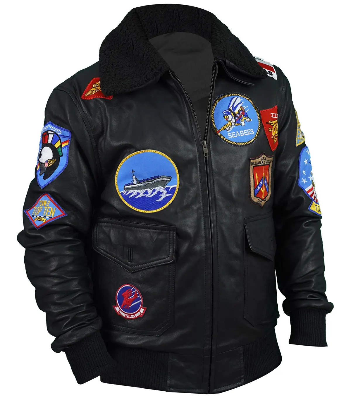 Top Gun Maverick Tom Cruise G1 Flight Brown Sherpa Bomber Leather Jacket view