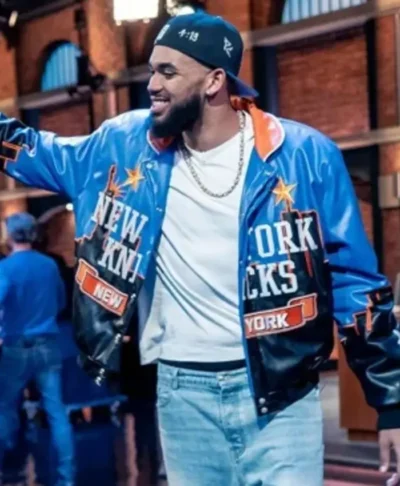 Tv Show The Tonight Show Starring Jimmy Fallon S13 Karl-Anthony Towns NY Knicks Leather Jacket Front