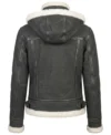 Womens Black Shearling Hooded Leather Jacket back