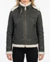 Womens Black Shearling Hooded Leather Jacket