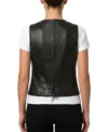 Womens Black Western Style Leather Biker Vest back view