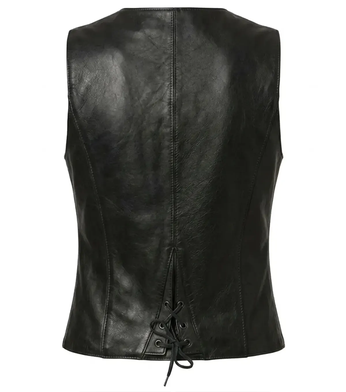 Womens Black Western Style Leather Biker Vest back