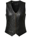 Womens Black Western Style Leather Biker Vest front