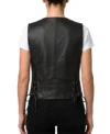 Womens Black Western Style Leather Motorcycle Vest back view