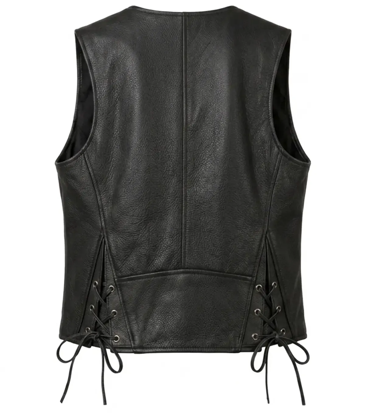 Womens Black Western Style Leather Motorcycle Vest back