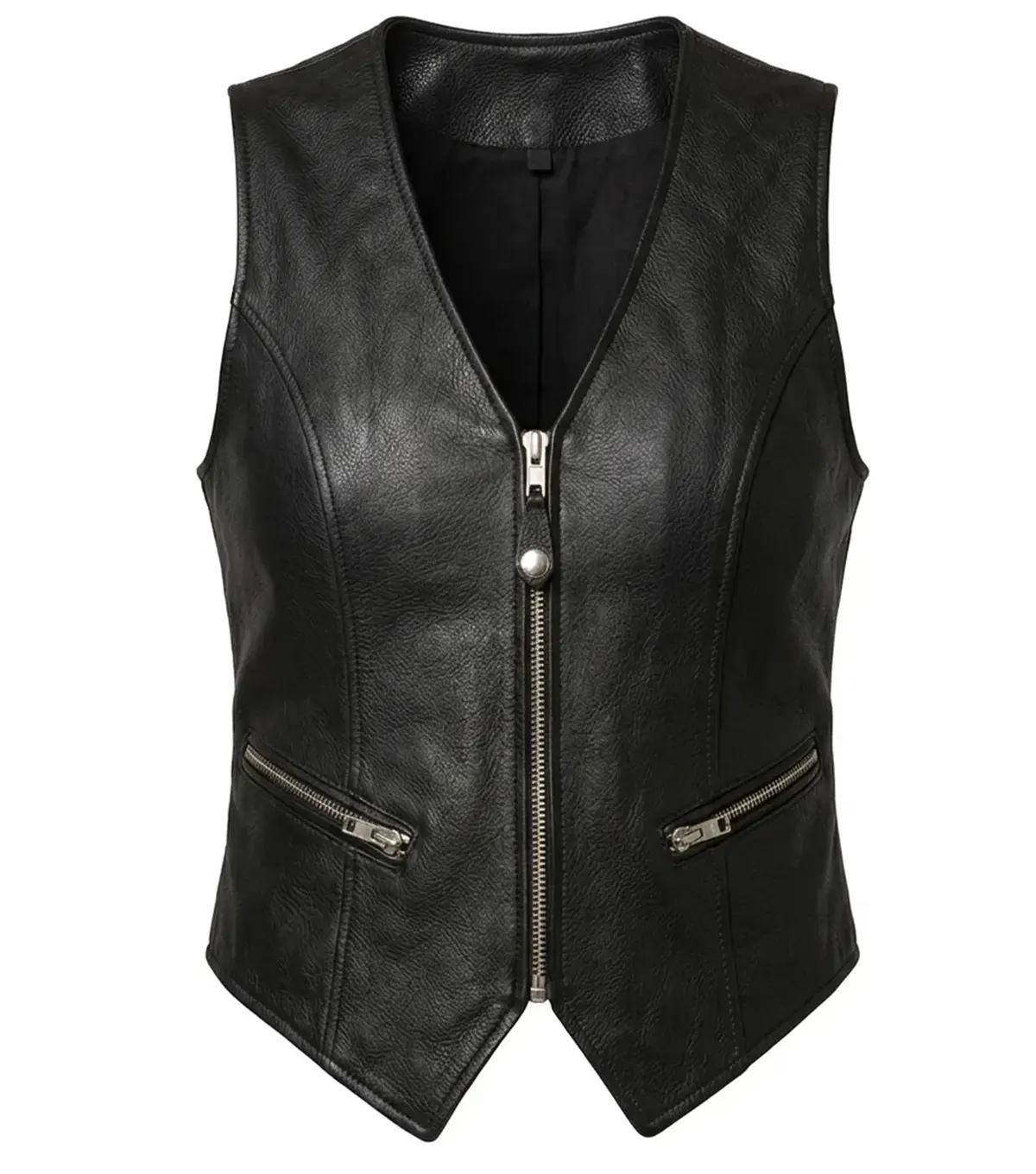 Womens Black Western Style Leather Motorcycle Vest front