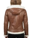 Womens Brown Shearling Hooded Leather Jacket back
