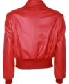 Womens Red Leather Bomber Jacket back