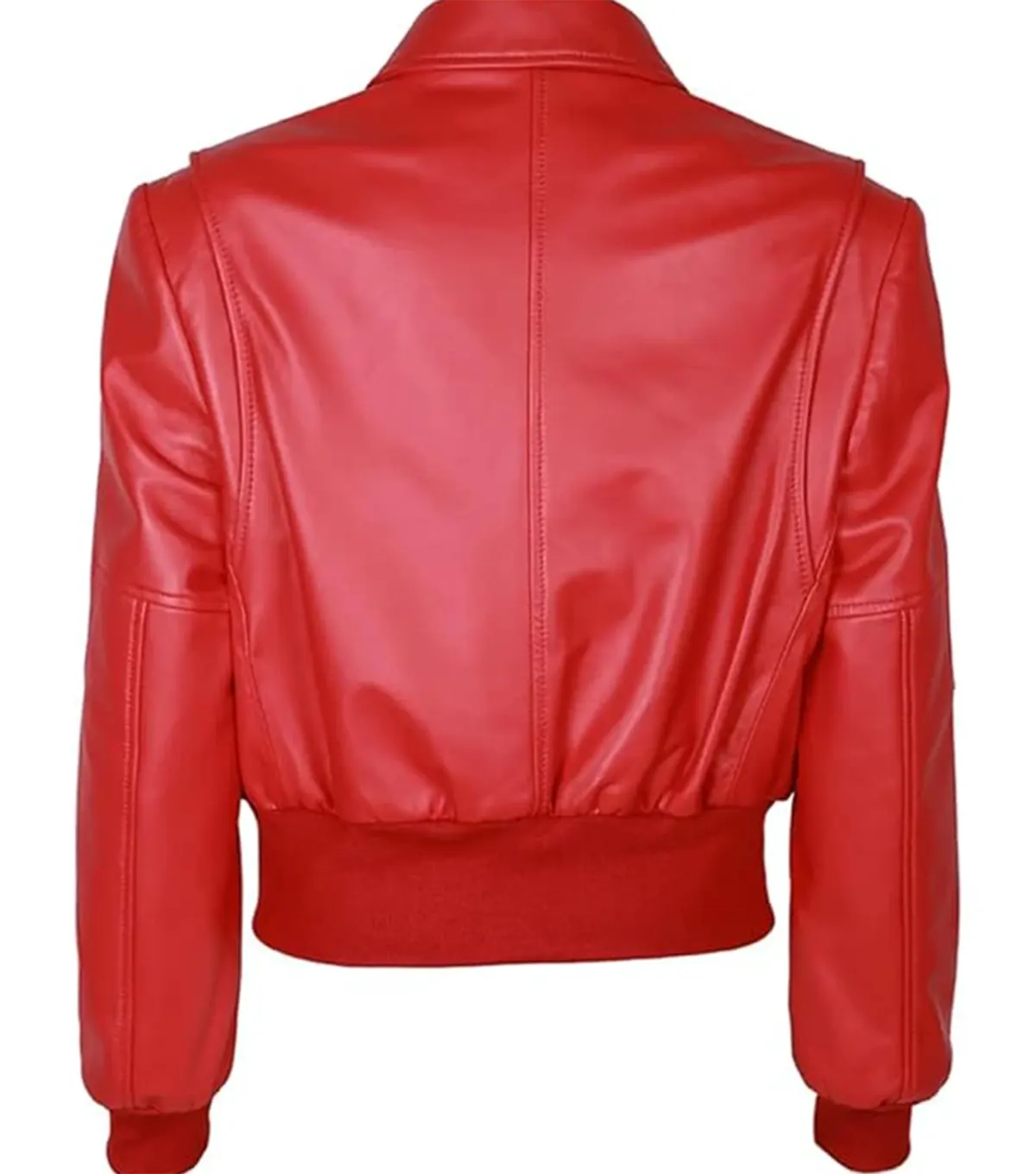 Womens Red Leather Bomber Jacket back