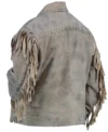 Yellowstone 1883 Ennis Fringe Khaki Suede Leather Jacket back
