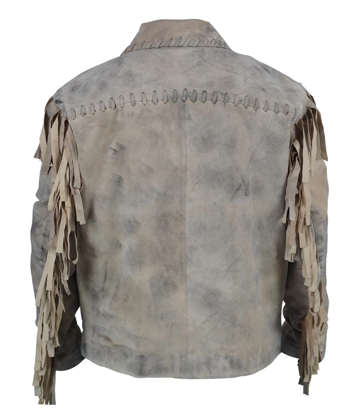Yellowstone 1883 Ennis Fringe Khaki Suede Leather Jacket back full view