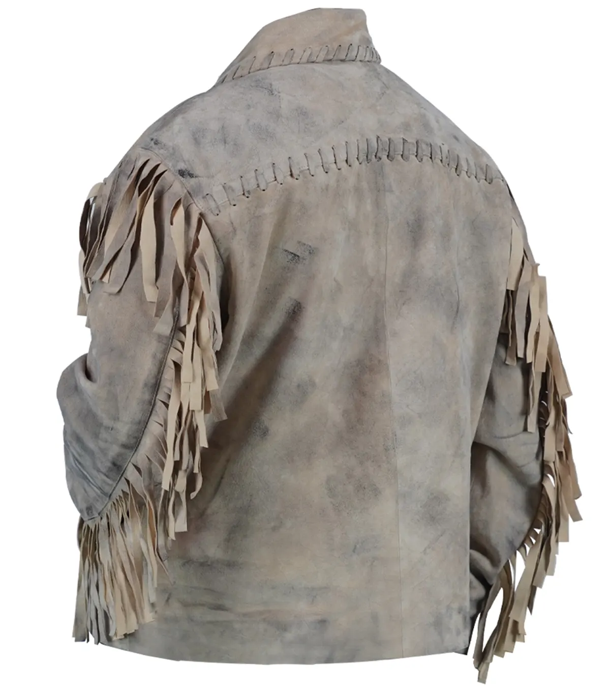 Yellowstone 1883 Ennis Fringe Khaki Suede Leather Jacket back