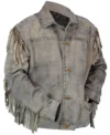 Yellowstone 1883 Ennis Fringe Khaki Suede Leather Jacket side