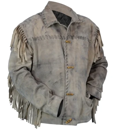 Yellowstone 1883 Ennis Fringe Khaki Suede Leather Jacket side