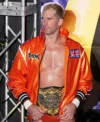 2026 AEW Zack Sabre Jr. UK Flag TMDK Orange Leather Bomber Jacket Front