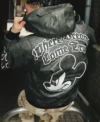 2026 Adidas X Disney Mickey Mouse Where Dreams Come True Black Hooded Leather Jacket Back