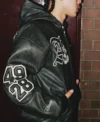 2026 Adidas X Disney Mickey Mouse Where Dreams Come True Black Hooded Leather Jacket Right