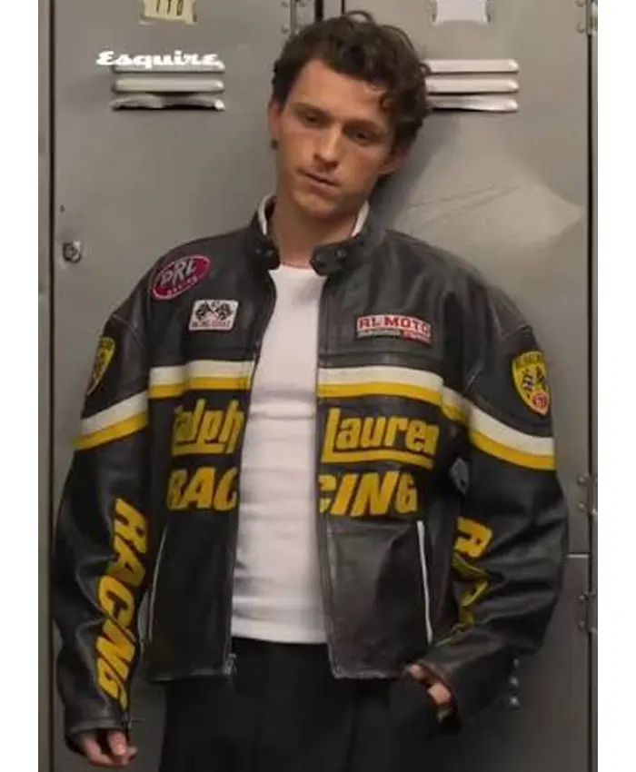 2026 Esquire UK Magazine Tom Holland Black Leather Racing Jacket Front
