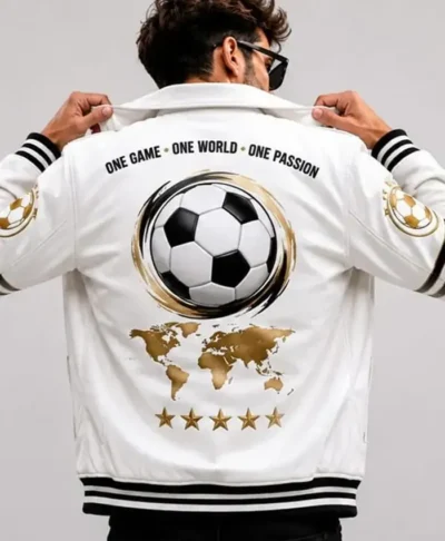 2026 FIFA World Cup All Teams Flag Inspired White Leather Bomber Jacket for Men and Women Back