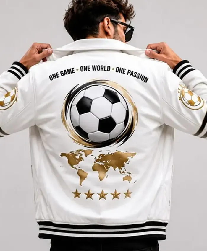 2026 FIFA World Cup All Teams Flag Inspired White Leather Bomber Jacket for Men and Women Back