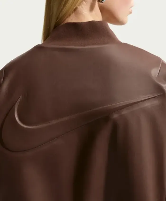 2026 Fall Nike Therma-FIT Brown Leather Bomber Jacket for Women Back