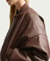 2026 Fall Nike Therma-FIT Brown Leather Bomber Jacket for Women Right