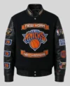 2026 Knicks Champions Black Wool and Leather Jacket