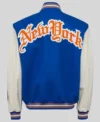 2026 New York Knicks Blue and White Varsity Jacket Back