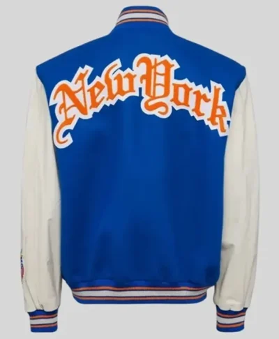 2026 New York Knicks Blue and White Varsity Jacket Back