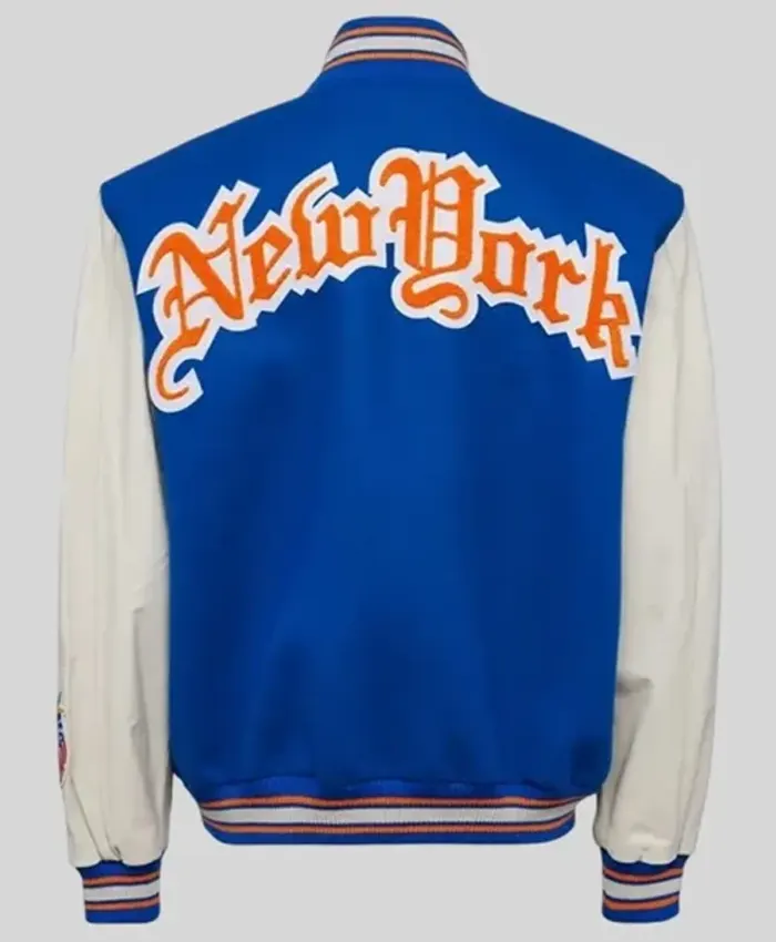 2026 New York Knicks Blue and White Varsity Jacket Back