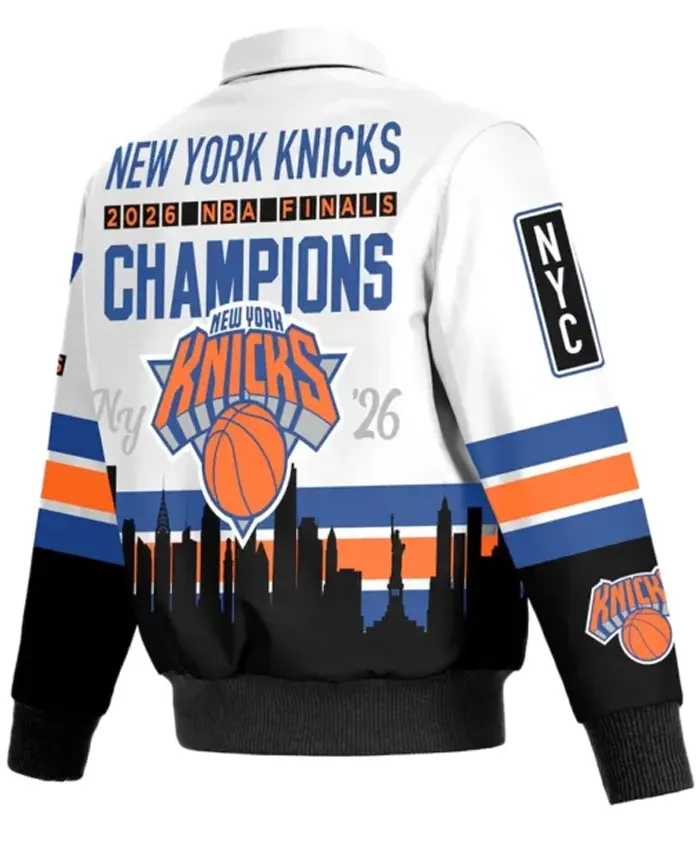 2026 New York Knicks Knicks Champions Full-Snap Leather Jacket Back