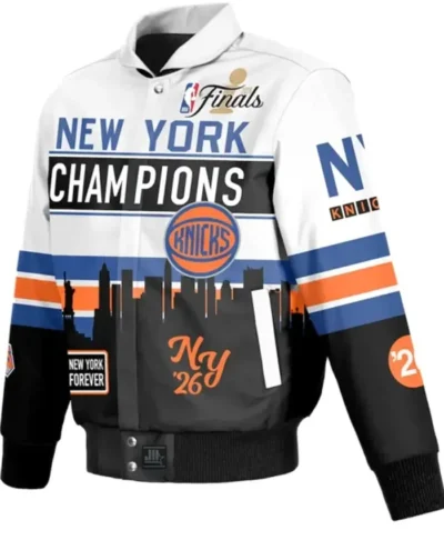 2026 New York Knicks Knicks Champions Full-Snap Leather Jacket Front