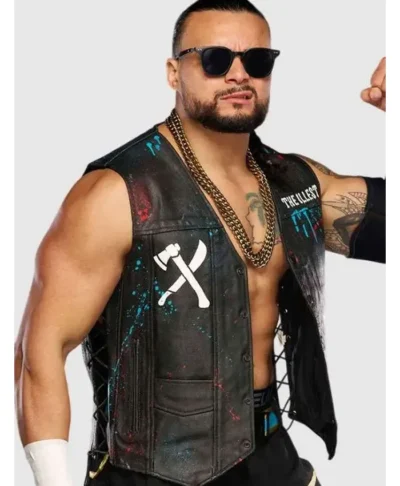 2026 TNA World Champion Wrestler Mike Santana The Illest Black Leather Vest Right
