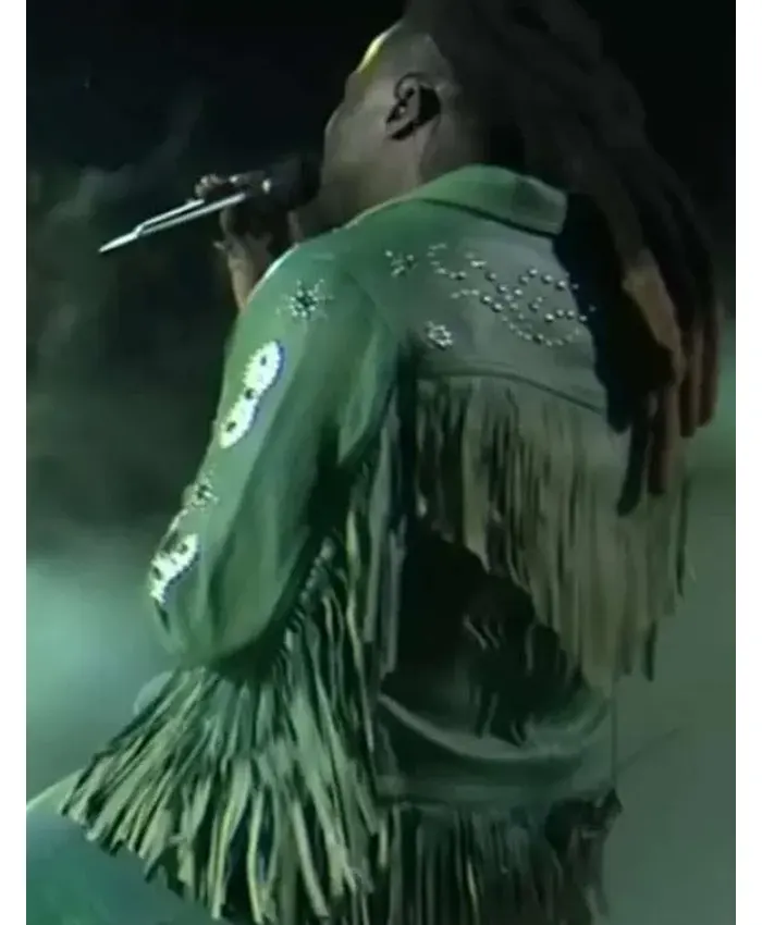 58th Annual CMA Awards 2026 American Singer Shaboozey Green Leather Fringe Jacket Back