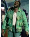 58th Annual CMA Awards 2026 American Singer Shaboozey Green Leather Fringe Jacket Front
