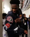 AJ Dybantsa Red Bull x Jeff Hamilton Black Leather Jacket For Sale