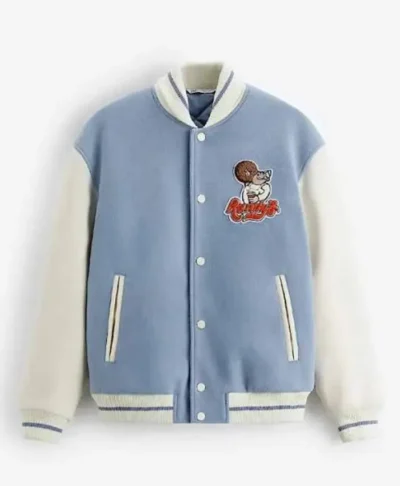 Actor Ryan Gosling 2026 Randy’s Donuts Blue and White Varsity Jacket Front