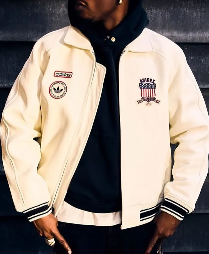 Adidas Originals x Avirex Off White Leather Jacket Front