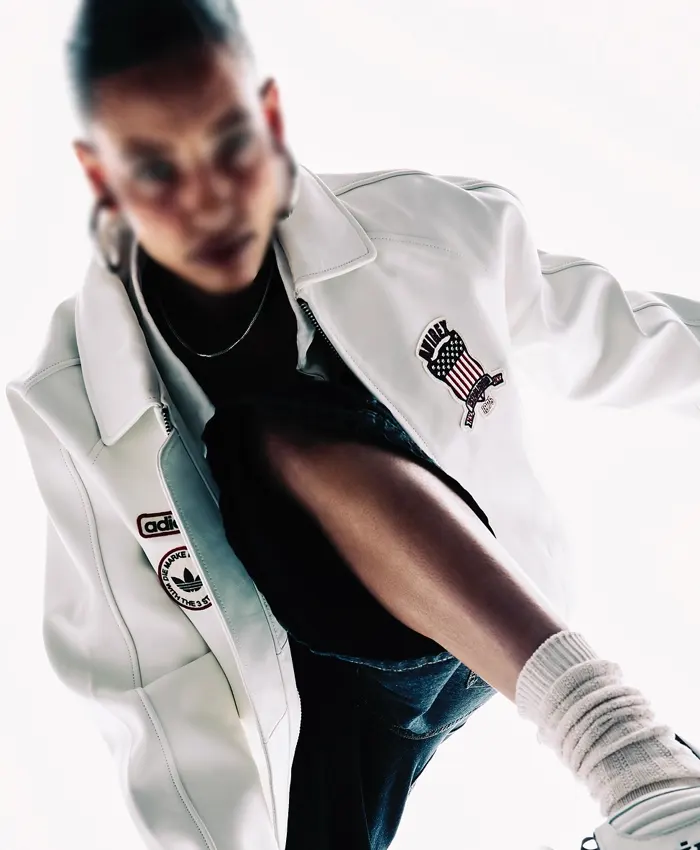 Adidas Originals x Avirex White Leather Jacket Front