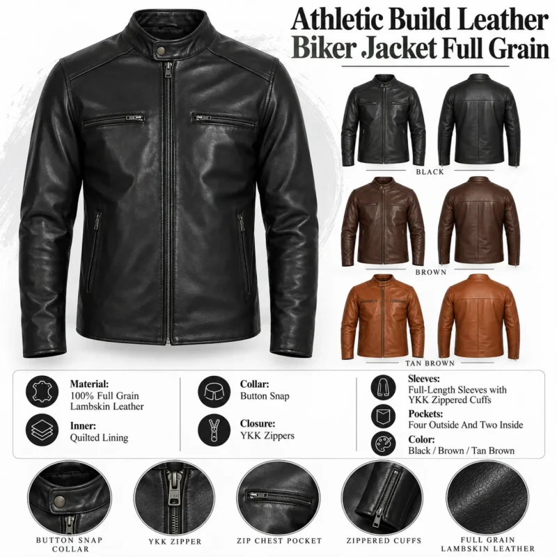 Athletic Build Leather Biker Jacket Full Grain info Graph