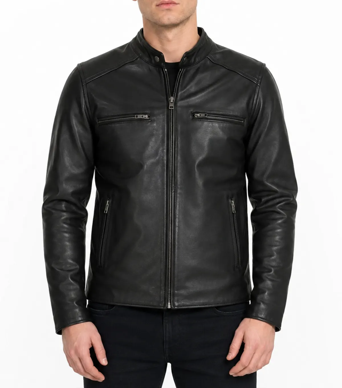 Athletic Build Leather Biker Jacket Full Grain