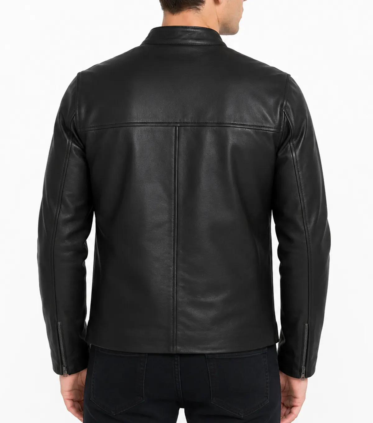 Black Athletic Build Full Grain Leather Biker Jacket