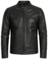 Black Full Grain Leather Biker Jacket for Athletic Build