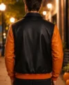 Black and Orange Halloween Embroidery pumpkin Patch Leather Bomber Jacket For Sale